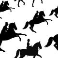 Seamless background of silhouettes a gentleman on horseback,